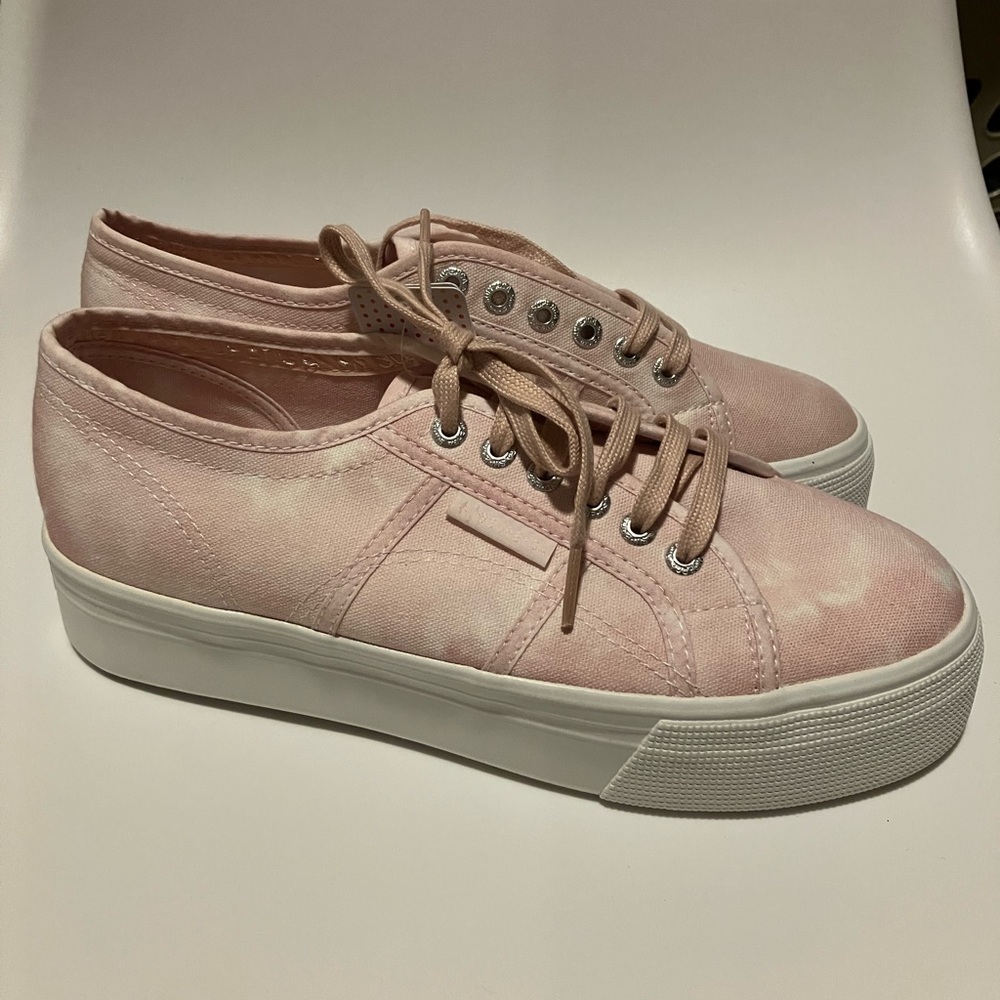 Superga Pink and White tie dye Platform Sneakers cute summer girly 41 9.5